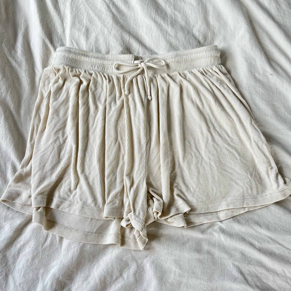 No Boundaries Cozy Casual Cream Ribbed Knit PJ Shorts